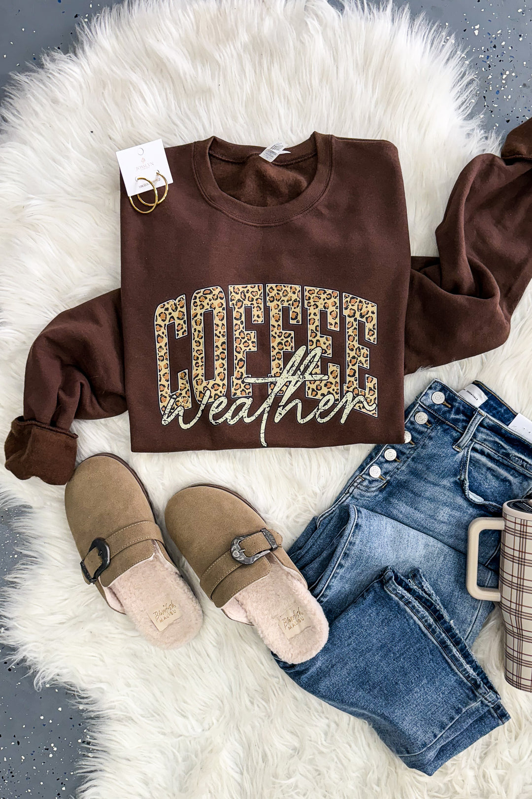 Leopard Coffee Weather Crewneck Sweatshirt - Chocolate