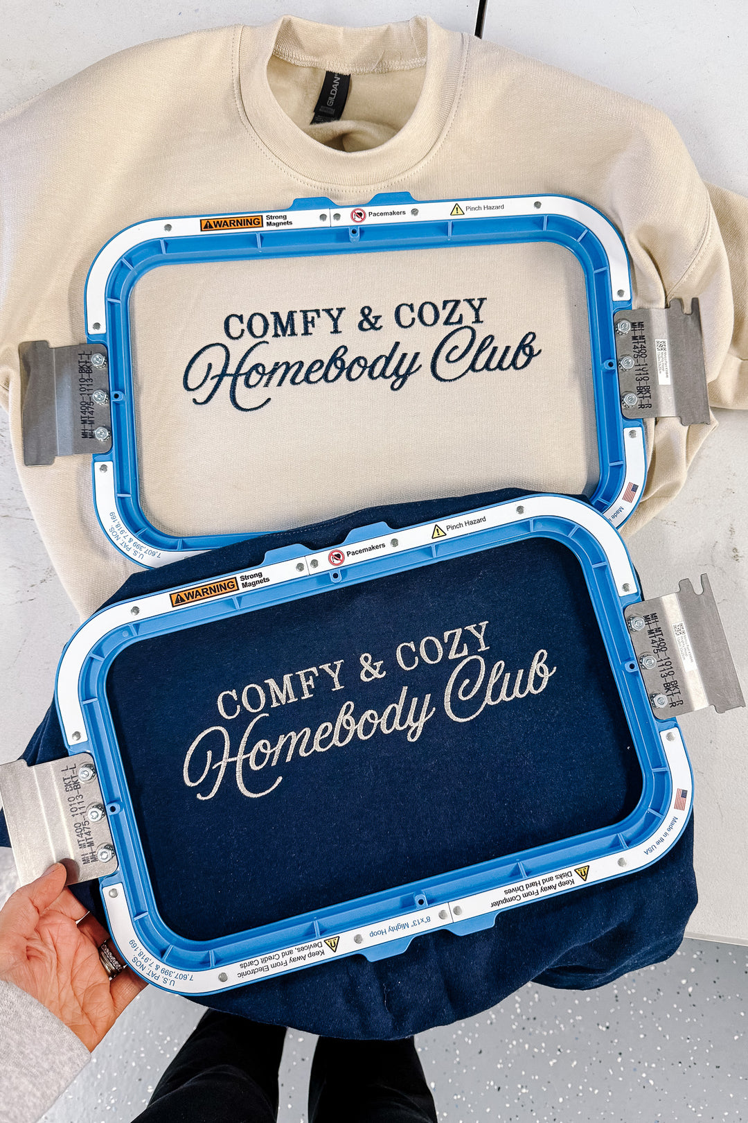 Comfy & Cozy Homebody Club Crewneck Sweatshirt - Sand & Navy
