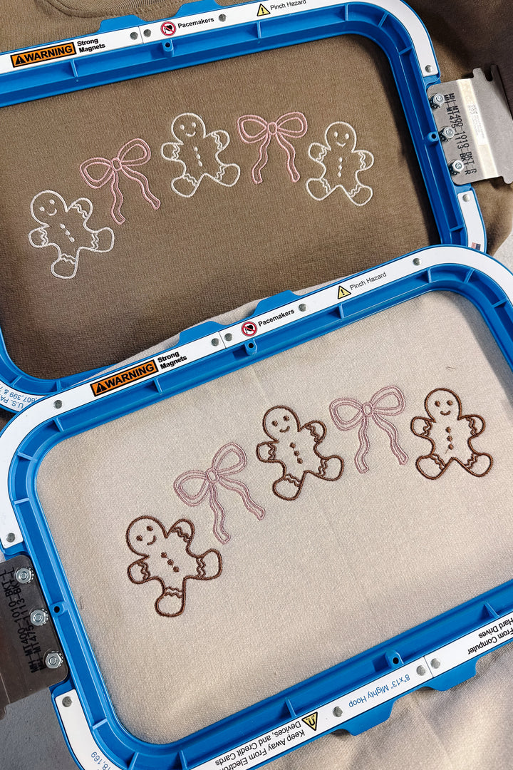 Gingerbread & Bows Embroidered Crewneck Sweatshirt - Brown & Sand