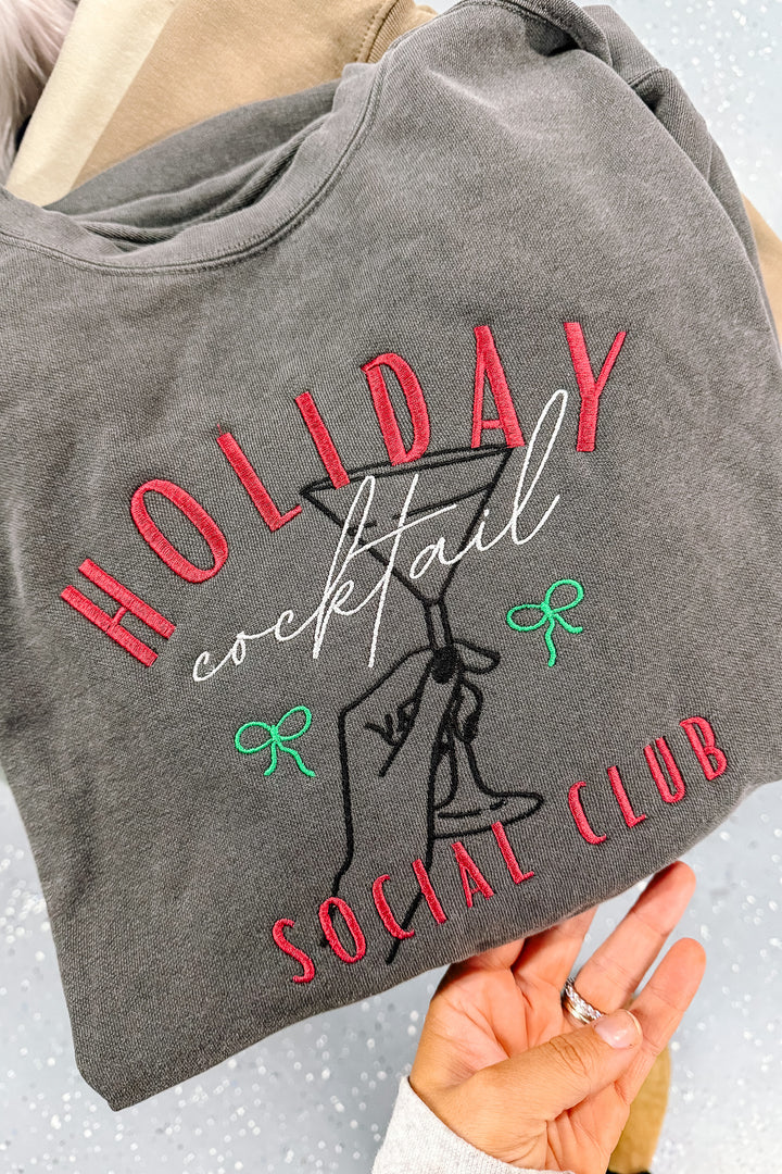 Holiday Social Club Embroidered Crewneck Sweatshirt - Pepper