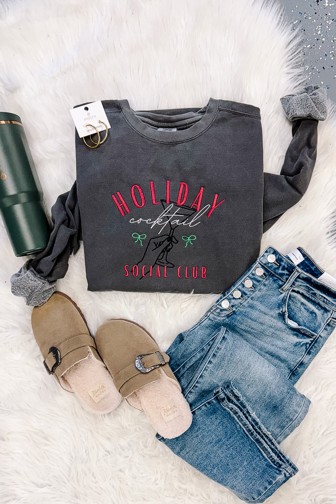 Holiday Social Club Embroidered Crewneck Sweatshirt - Pepper