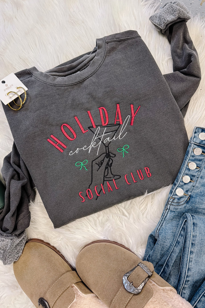 Holiday Social Club Embroidered Crewneck Sweatshirt - Pepper