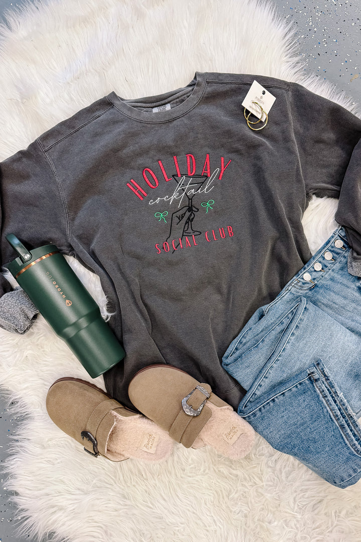 Holiday Social Club Embroidered Crewneck Sweatshirt - Pepper