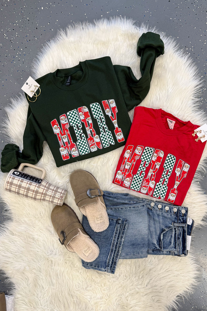 Checkered Santa Merry Graphics - Multiple Styles