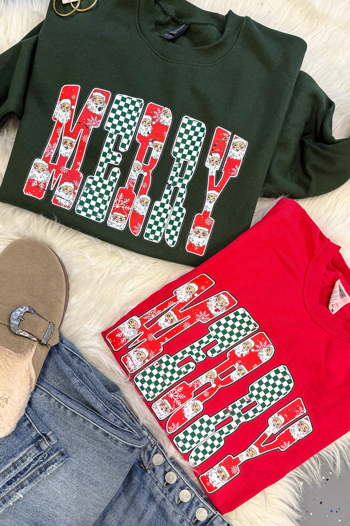 Checkered Santa Merry Graphics - Multiple Styles
