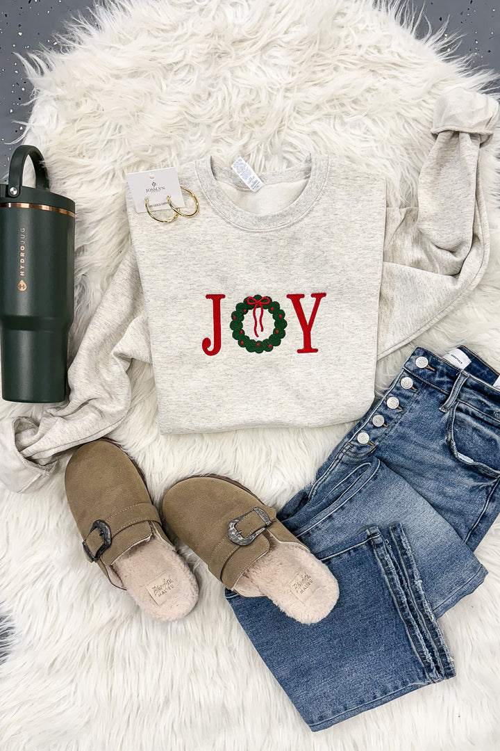 JOY Embroidered Graphic Sweatshirt - Oatmeal Heather