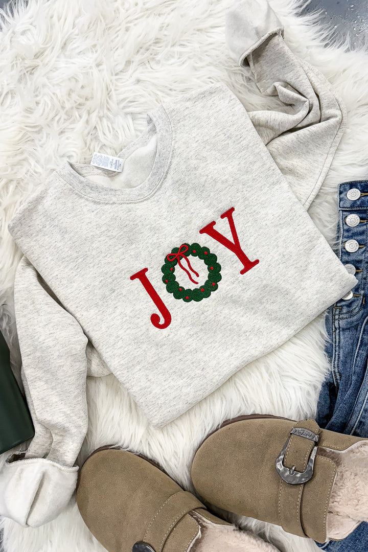 JOY Embroidered Graphic Sweatshirt - Oatmeal Heather