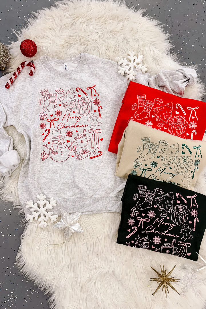 Merry Christmas Doodles Graphic Sweatshirts - Multiple Colors