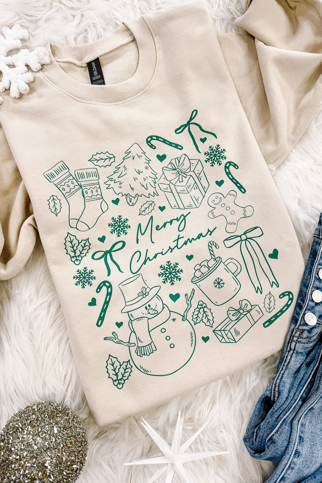 Merry Christmas Doodles Graphic Sweatshirts - Multiple Colors
