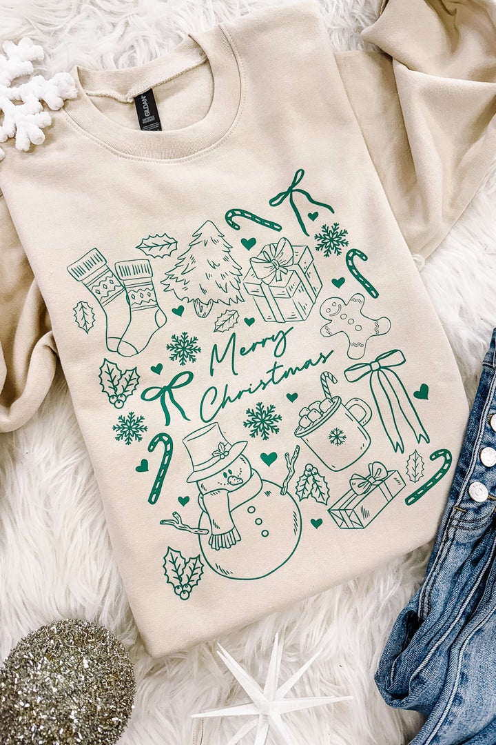 Merry Christmas Doodles Graphic Sweatshirts - Multiple Colors