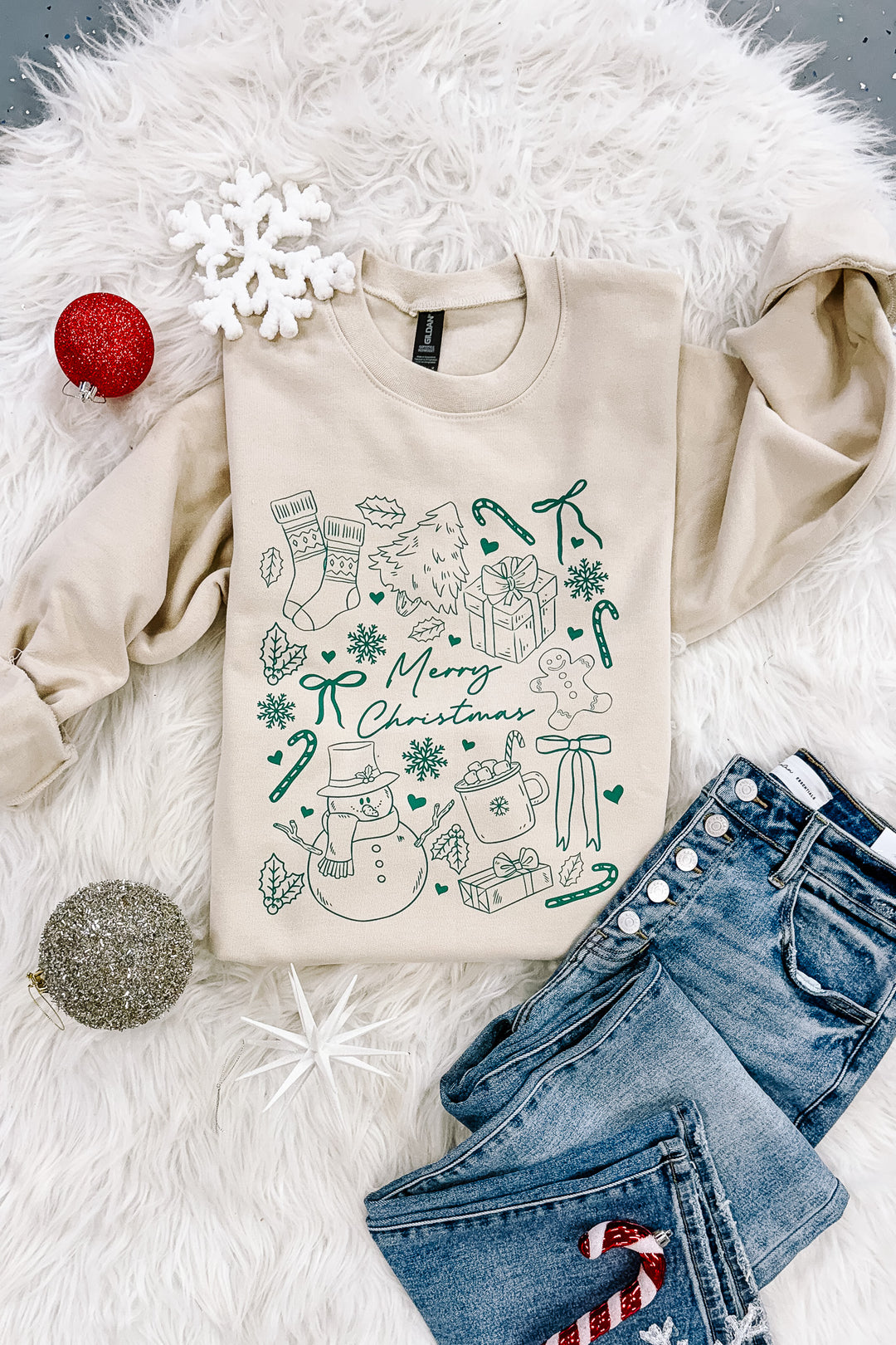 Merry Christmas Doodles Graphic Sweatshirts - Multiple Colors