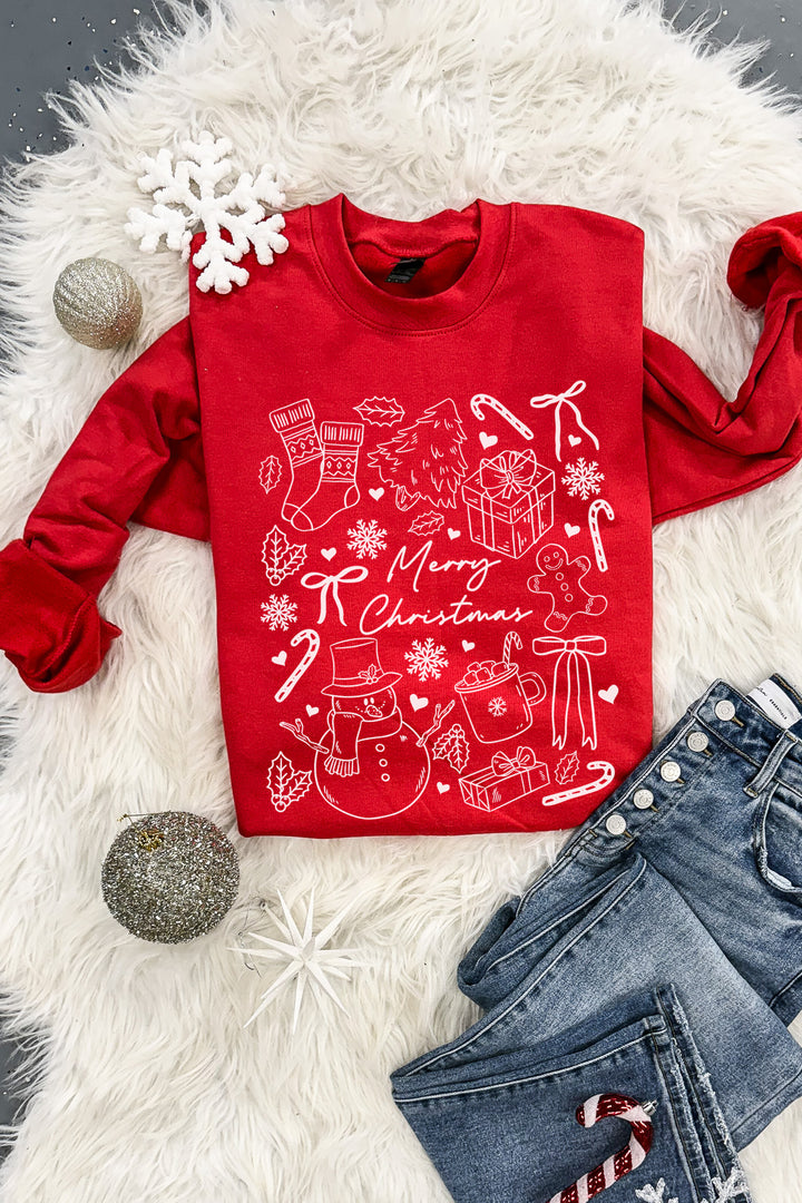 Merry Christmas Doodles Graphic Sweatshirts - Red