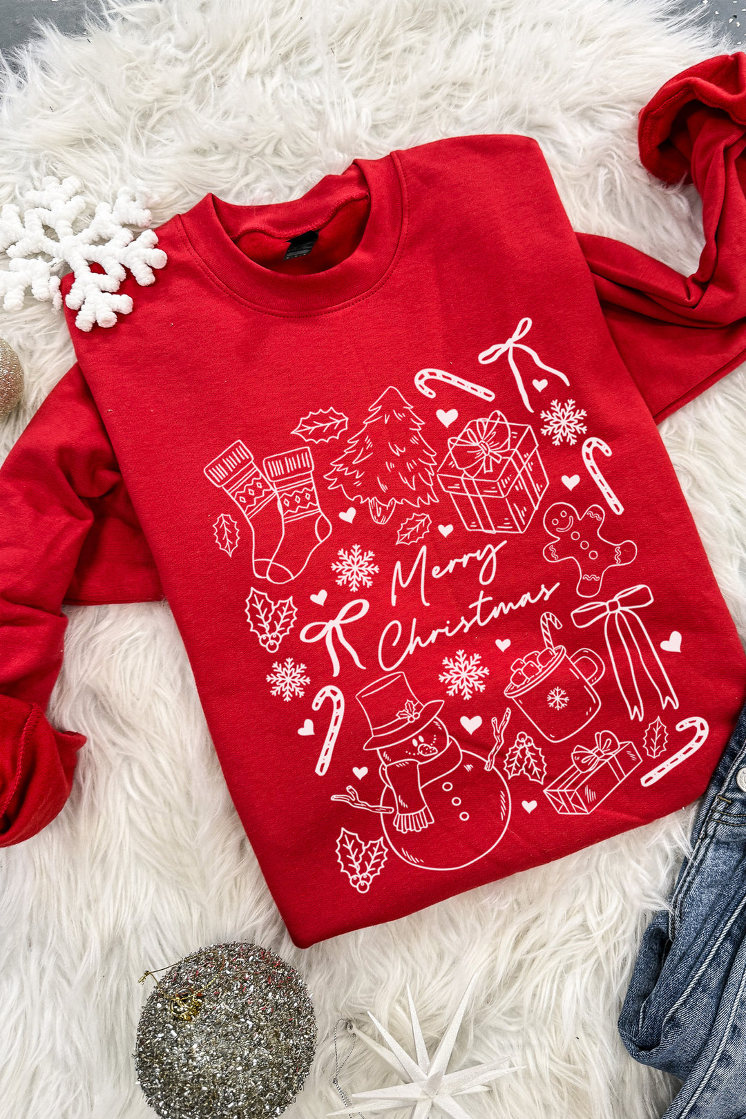 Merry Christmas Doodles Graphic Sweatshirts - Red