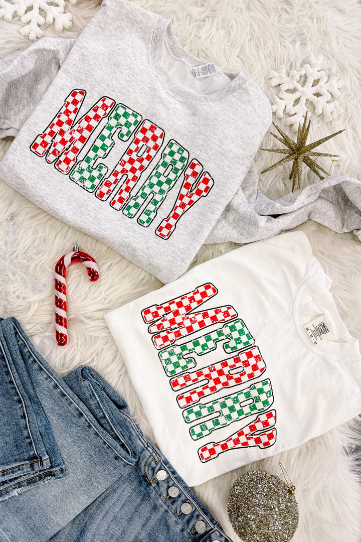 Checkered Red Green Merry Graphics - Multiple Styles