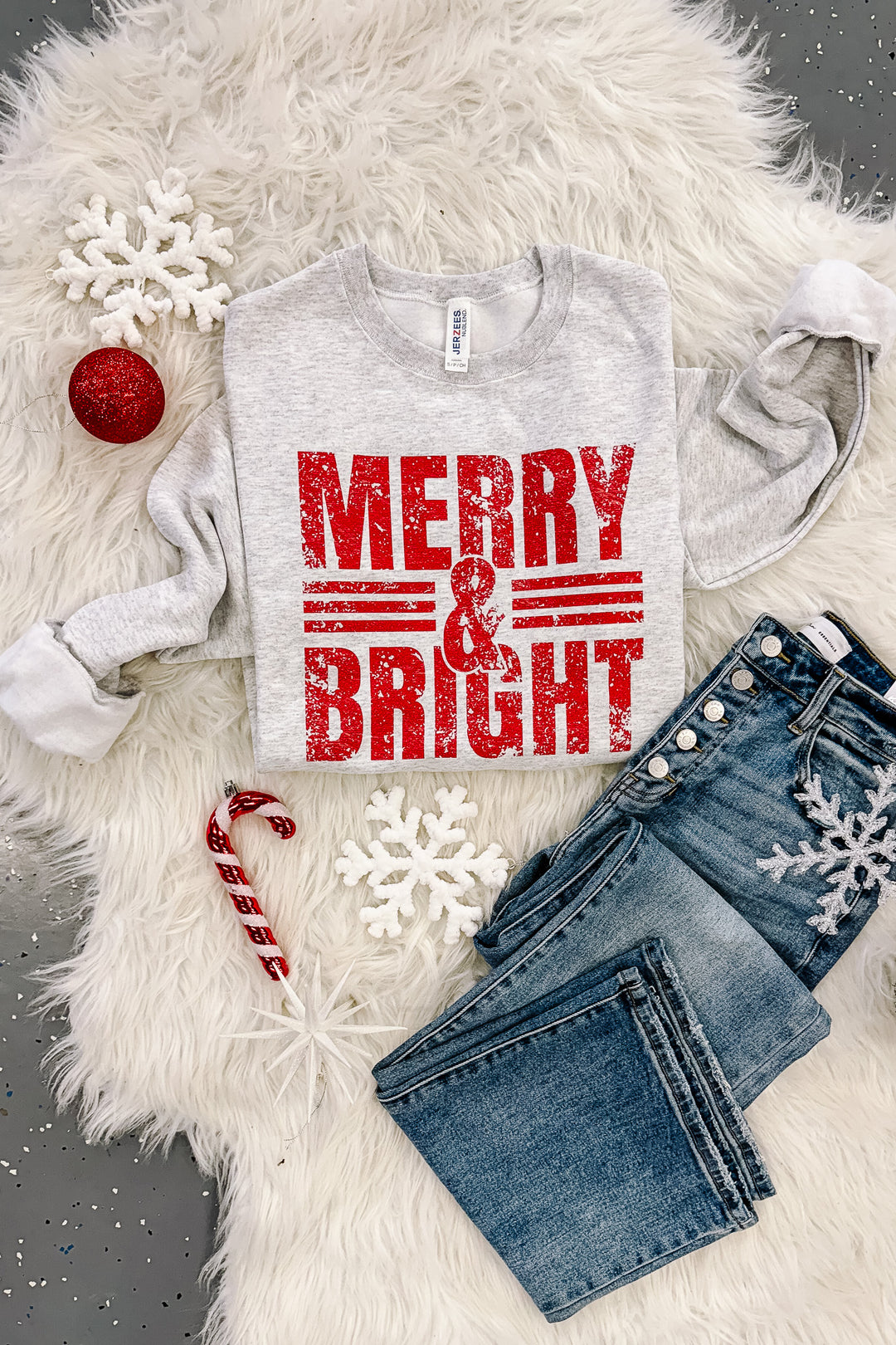 Merry & Bright Lines Graphic Sweatshirt - Ash Grey