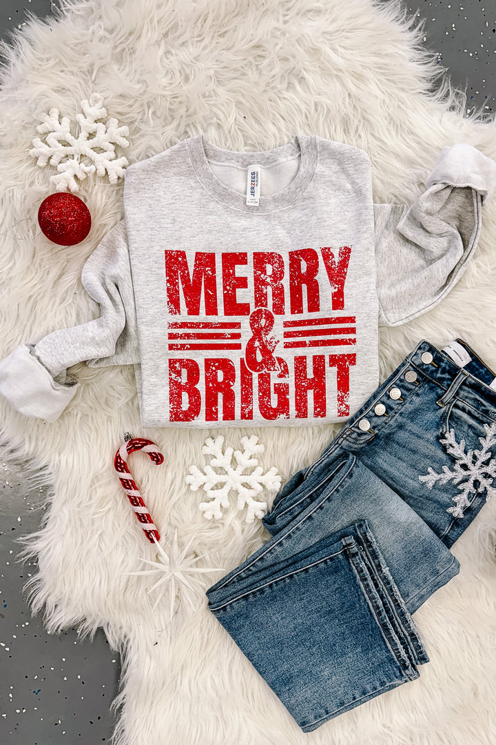 Merry & Bright Lines Graphic Sweatshirt - Ash Grey