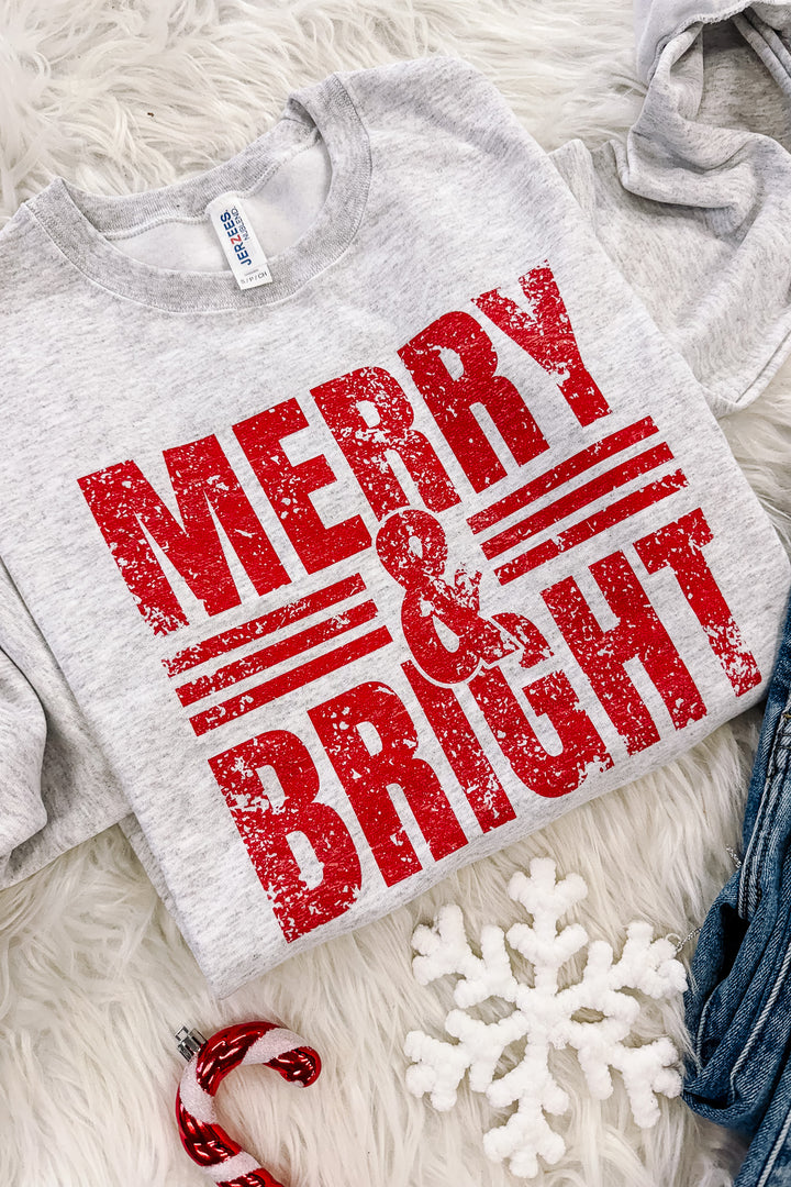 Merry & Bright Lines Graphic Sweatshirt - Ash Grey
