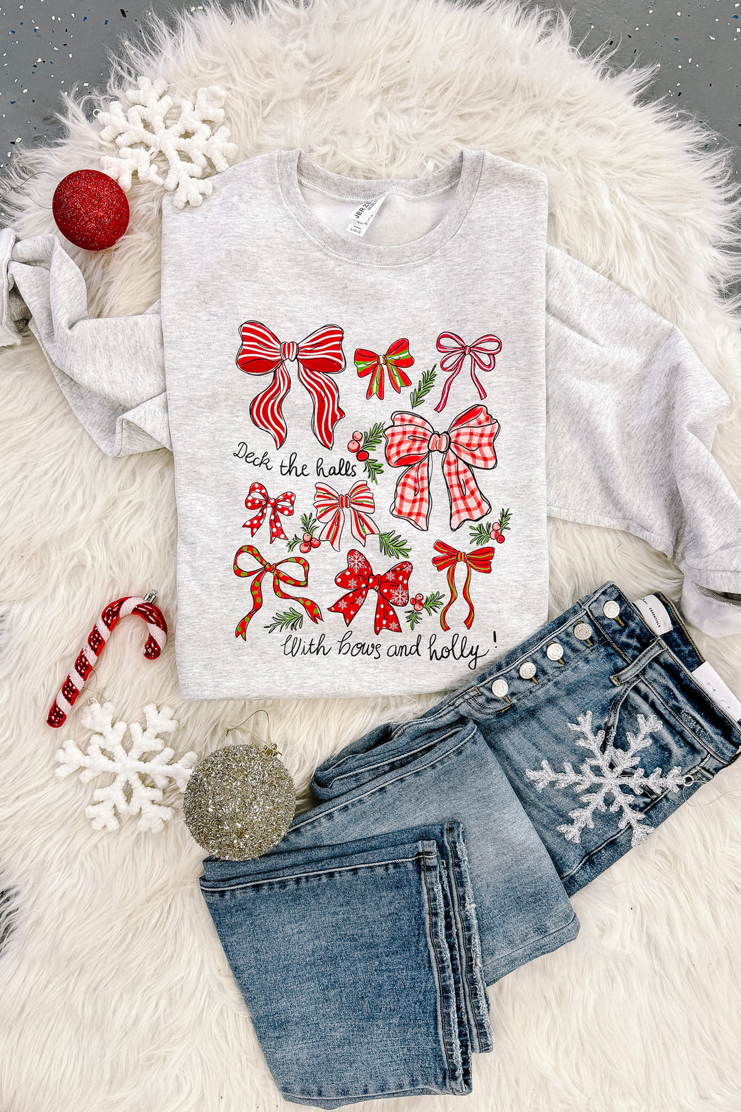 Deck The Halls Graphic Sweatshirt - Ash Grey