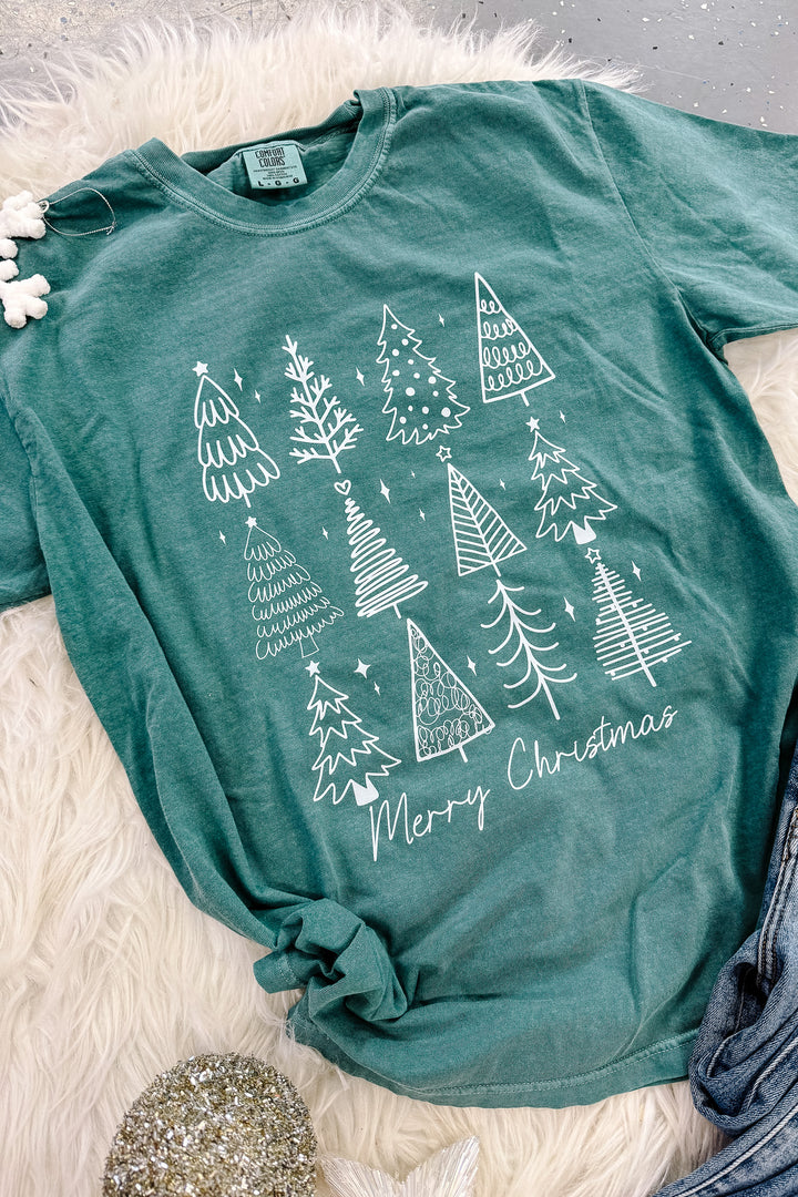 Retro Christmas Trees Graphic Tee - Emerald