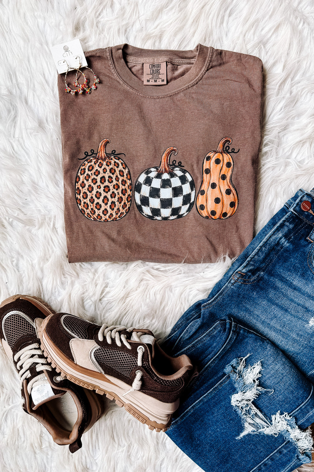Trendy Pumpkin Trio Graphic Tee - Espresso