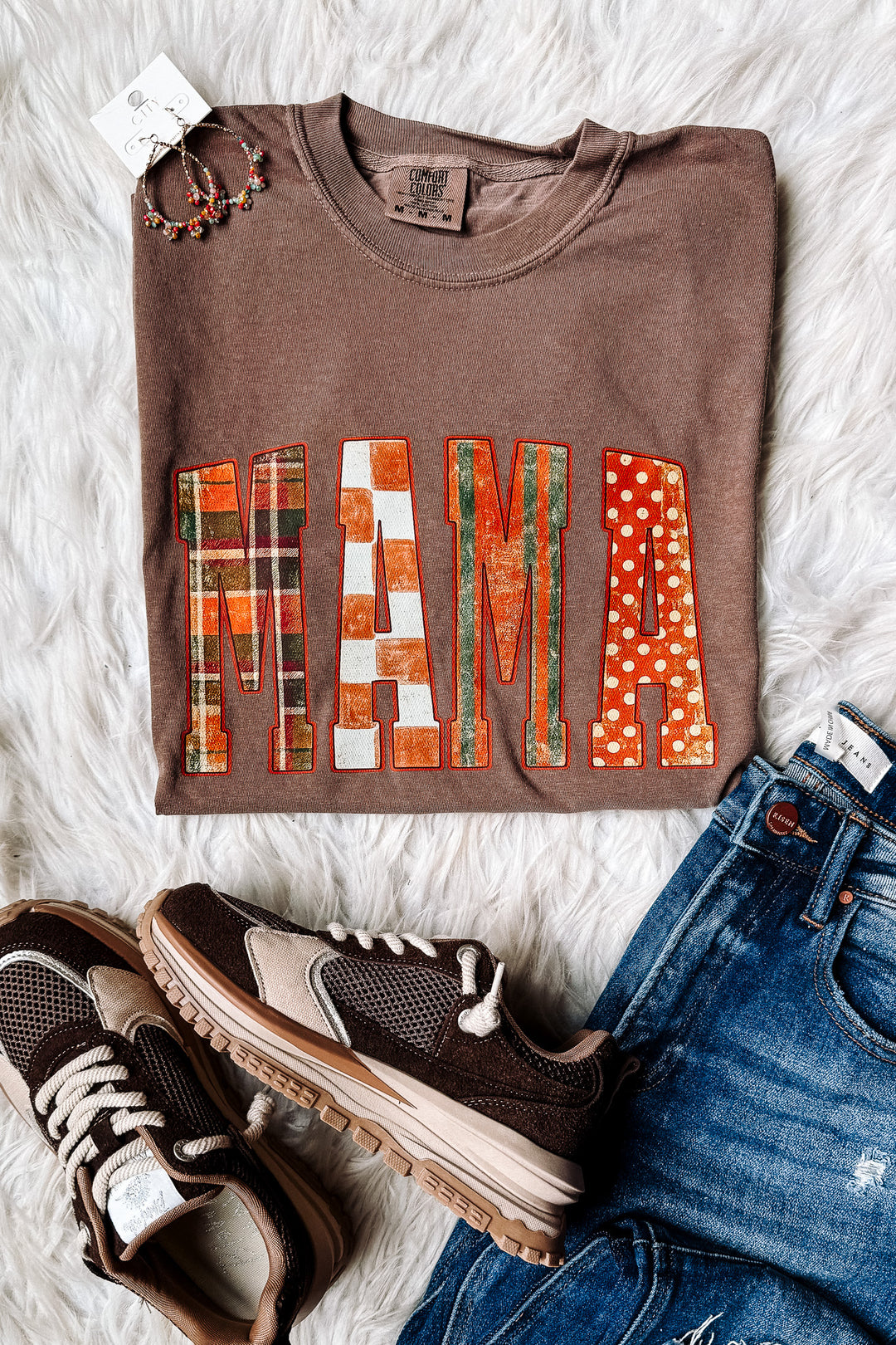 Fall Pattern MAMA Graphic Tee - Espresso