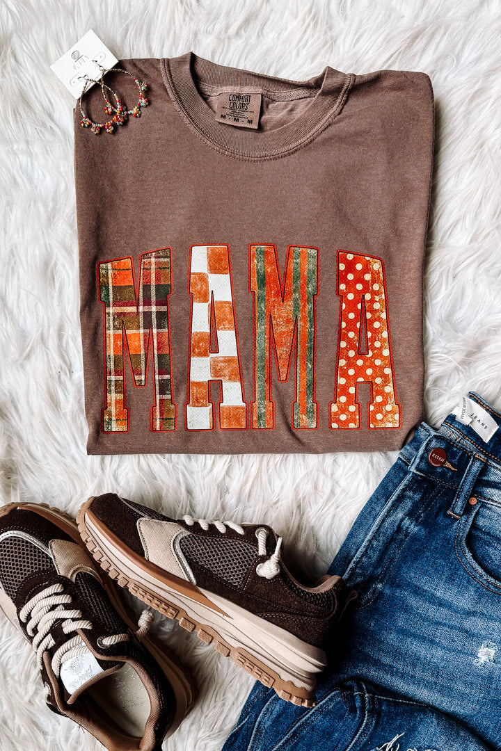 Fall Pattern MAMA Graphic Tee - Espresso