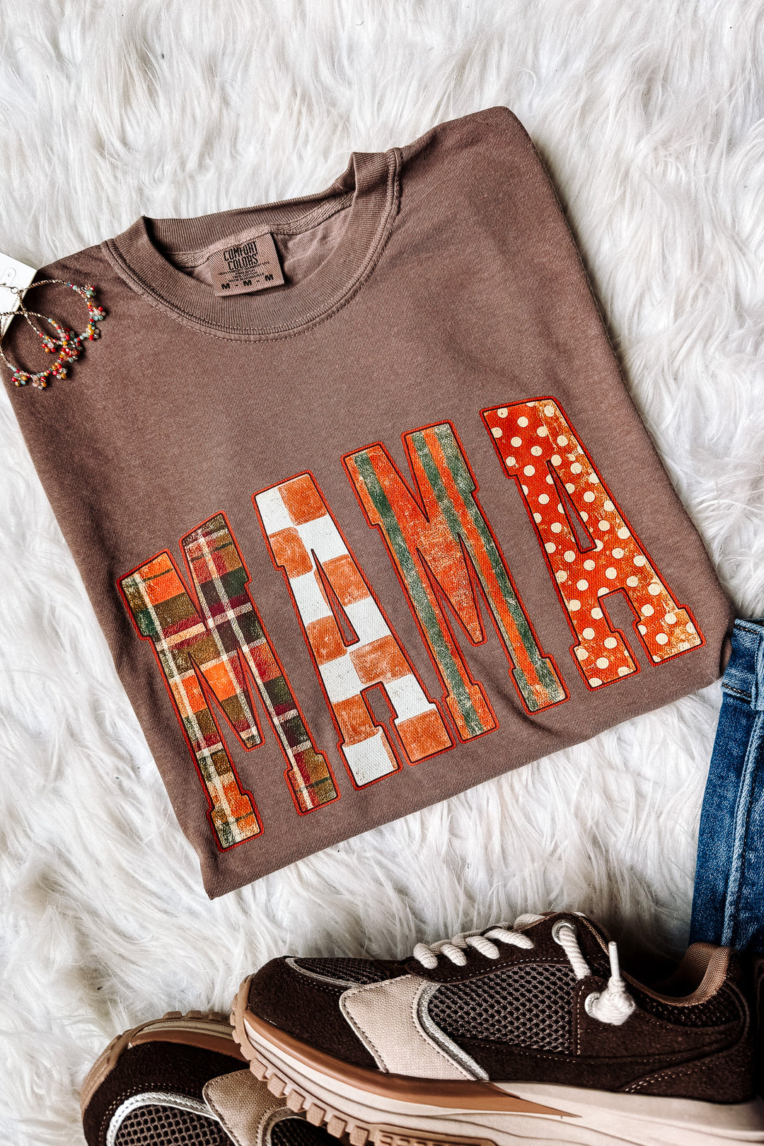 Fall Pattern MAMA Graphic Tee - Espresso