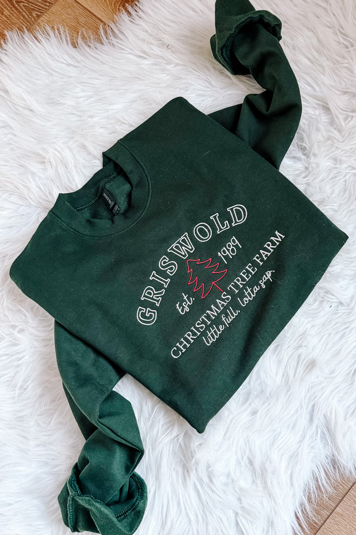 Tree Farm Embroidered Sweatshirt - Forest Green