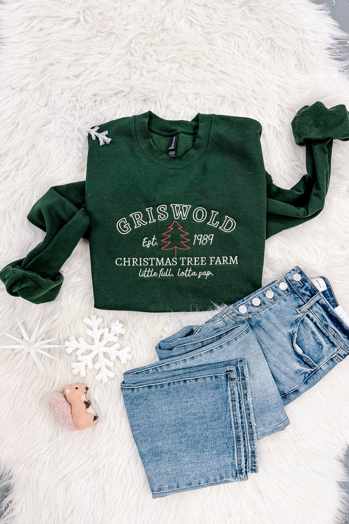 Tree Farm Embroidered Sweatshirt - Forest Green
