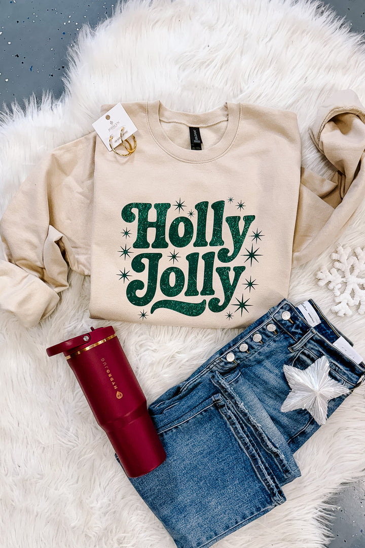 Holly Jolly Crewneck Sweatshirt - Sand