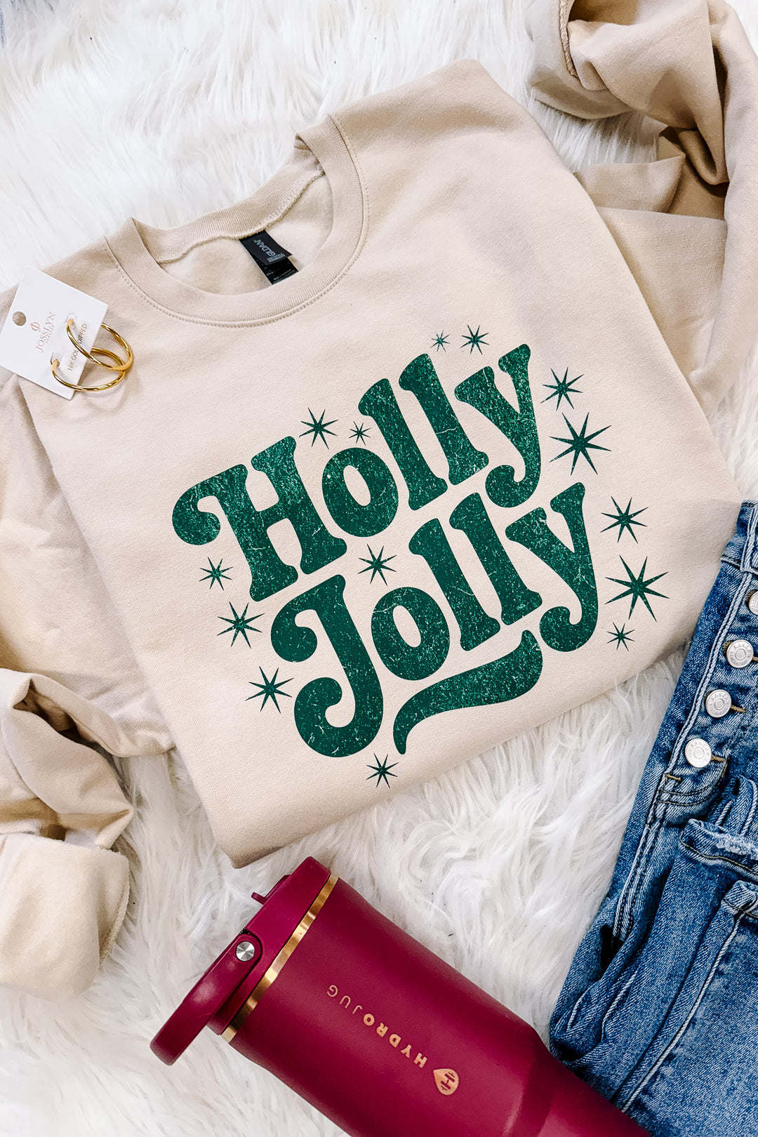 Holly Jolly Crewneck Sweatshirt - Sand