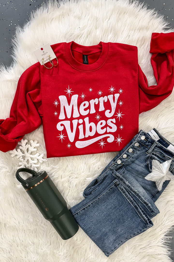 Merry Vibes Crewneck Sweatshirt - Red