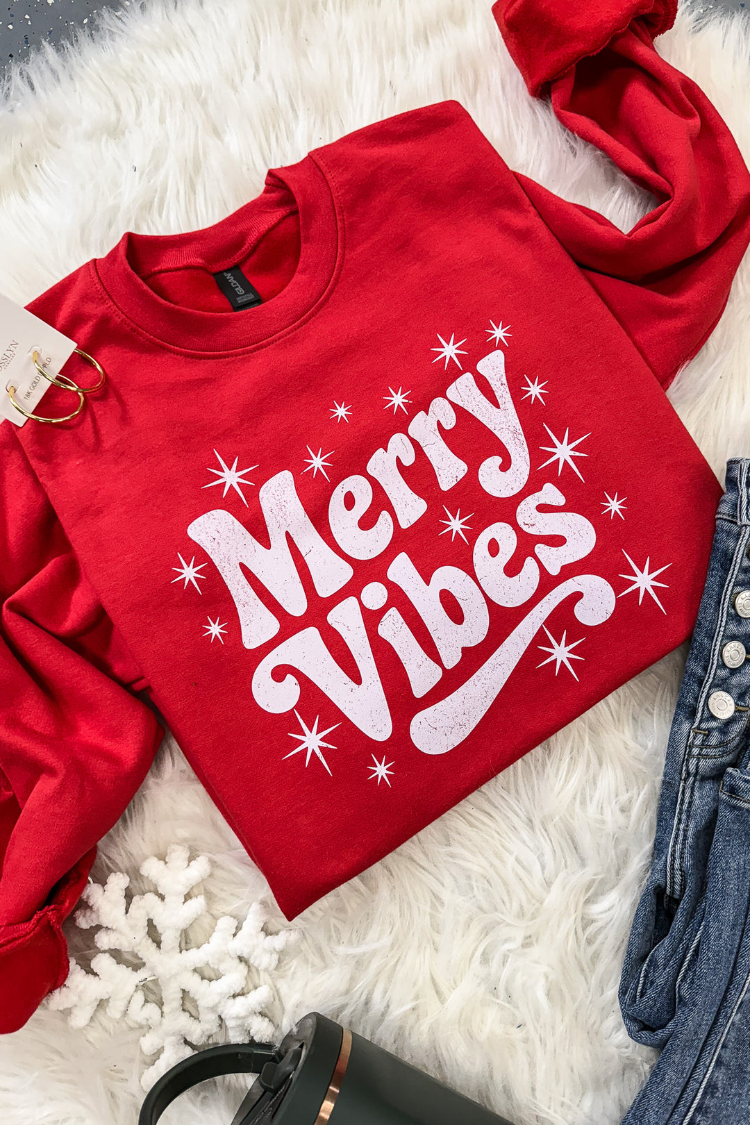 Merry Vibes Crewneck Sweatshirt - Red