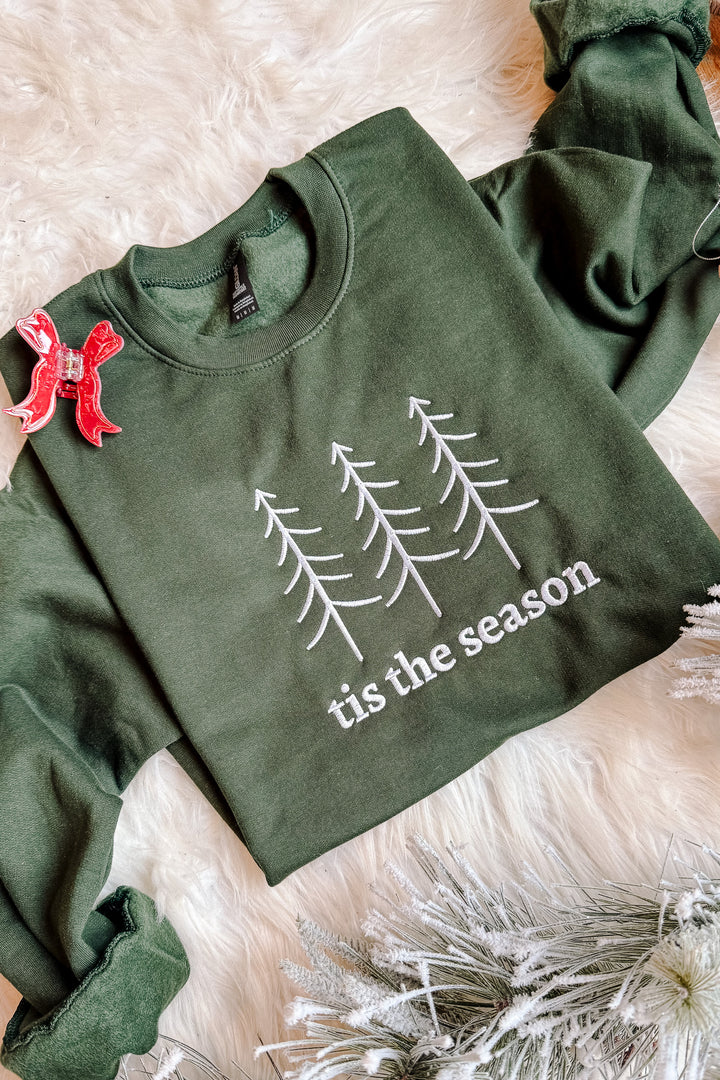 Tis The Season Embroidered Sweatshirt - Forest Green