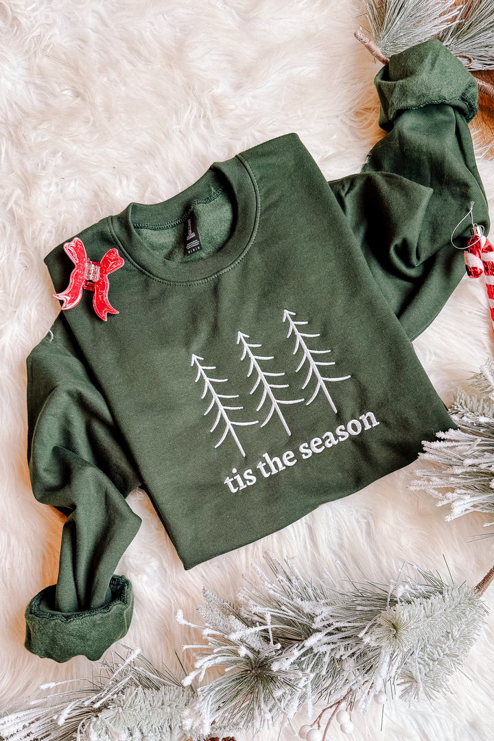 Tis The Season Embroidered Sweatshirt - Forest Green