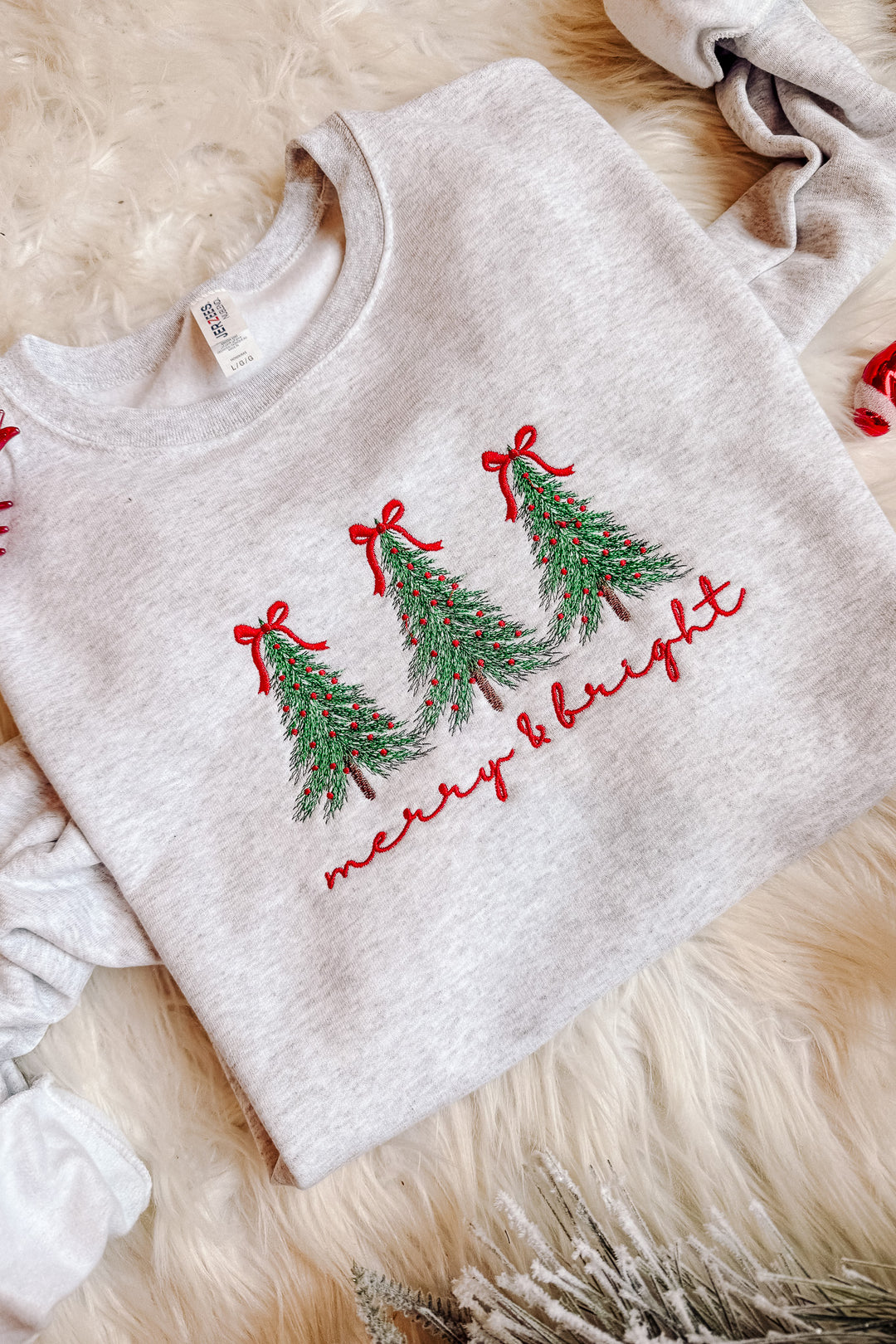 Merry & Bright Embroidered Sweatshirt - Ash Grey