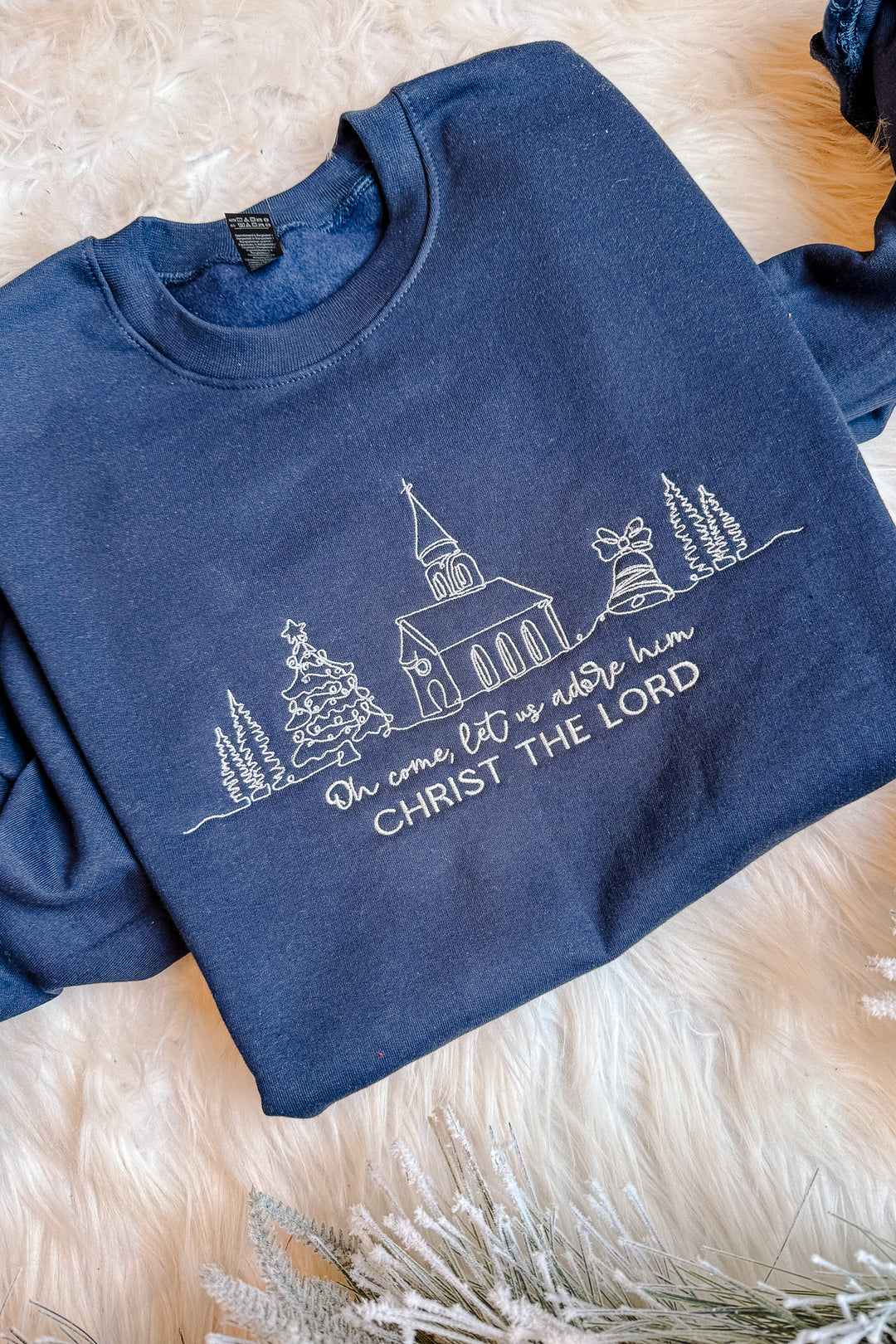 Oh Come Let Us Adore Him Embroidered Sweatshirt - Navy