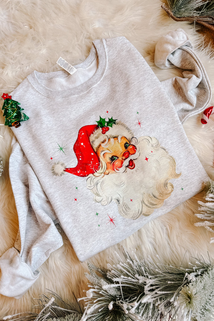 Retro Santa Crewneck Sweatshirt - Ash Grey