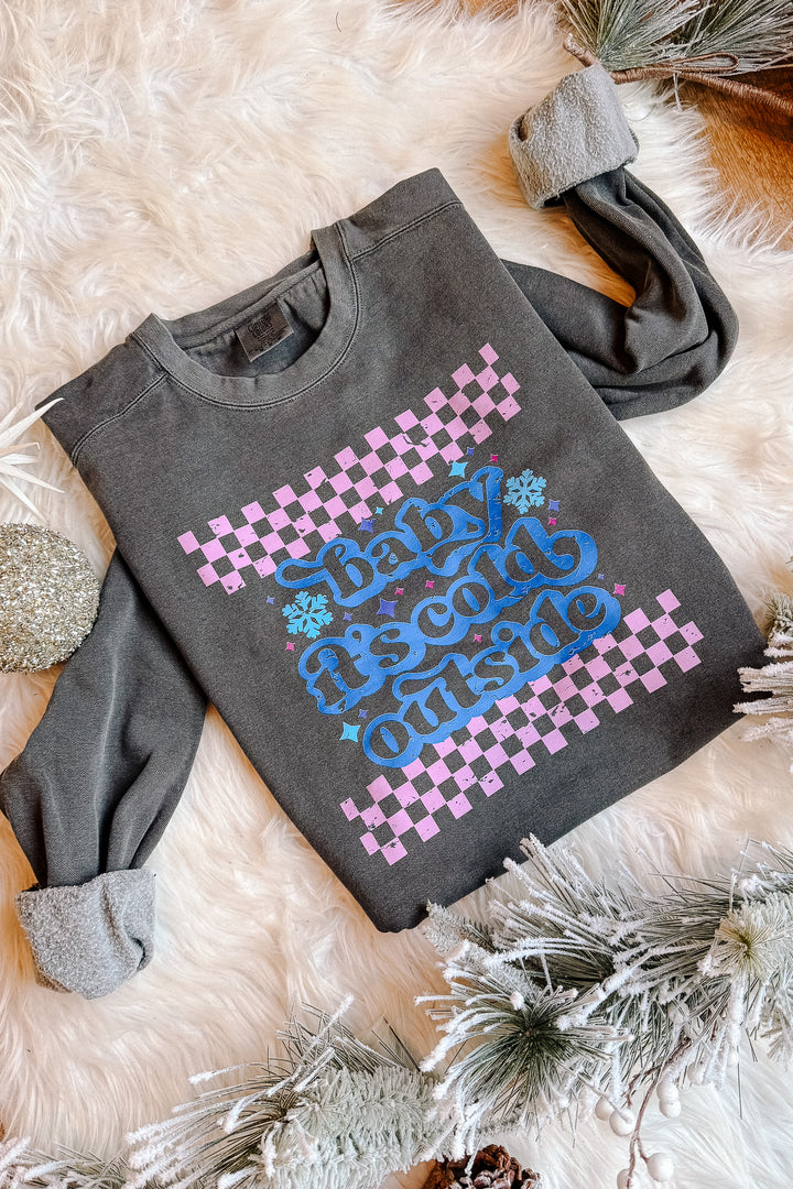 Checkered Baby It's Cold Outside Crewneck Sweatshirt - Pepper