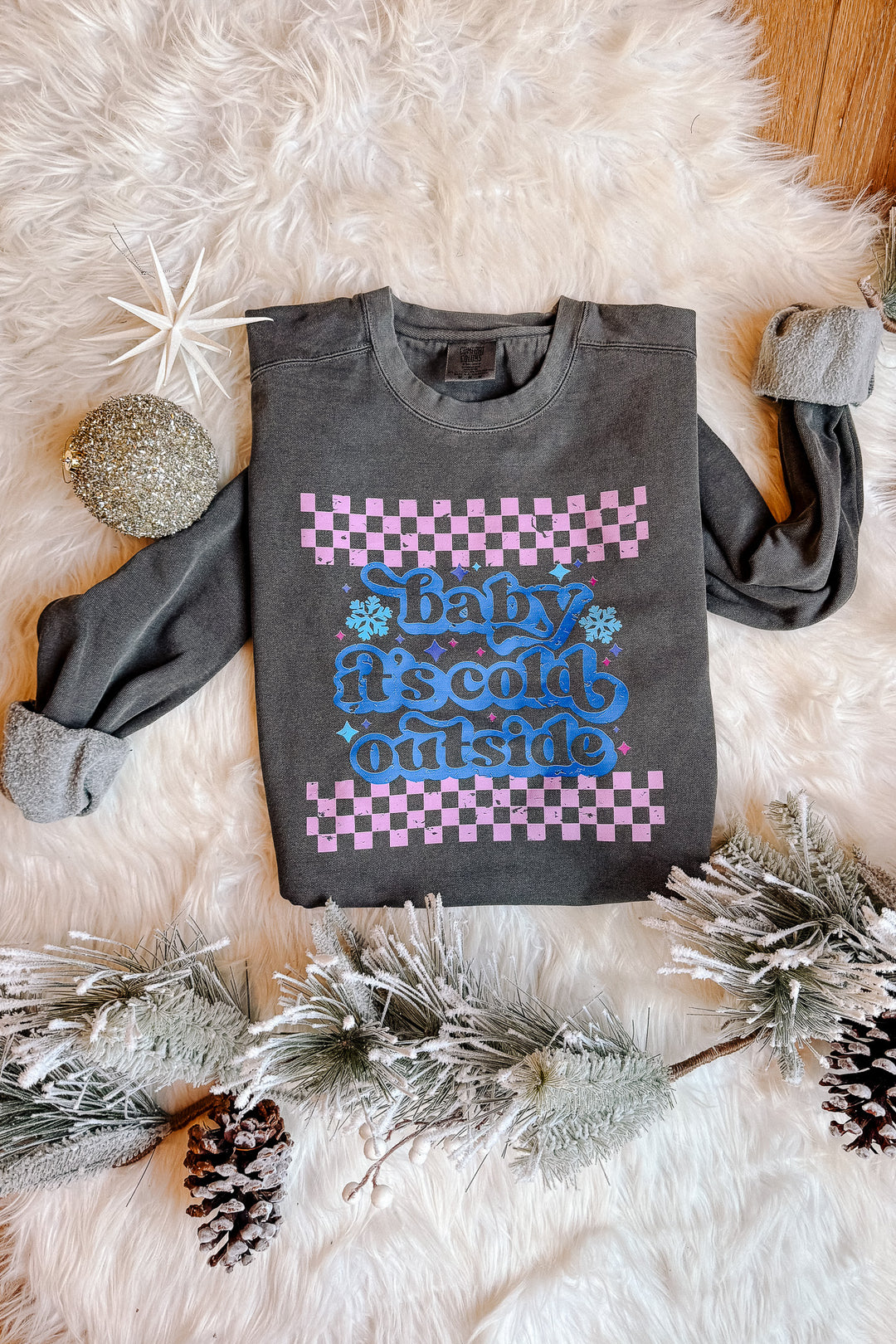 Checkered Baby It's Cold Outside Crewneck Sweatshirt - Pepper