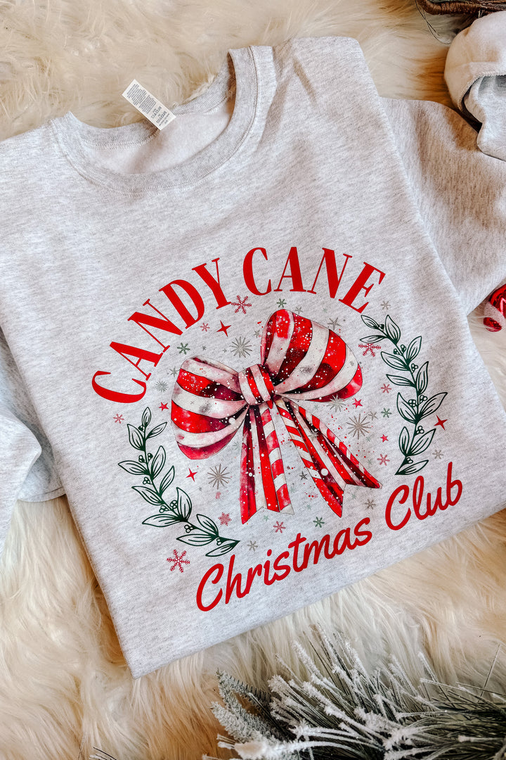 Candy Cane Christmas Club Crewneck Sweatshirt - Ash Grey