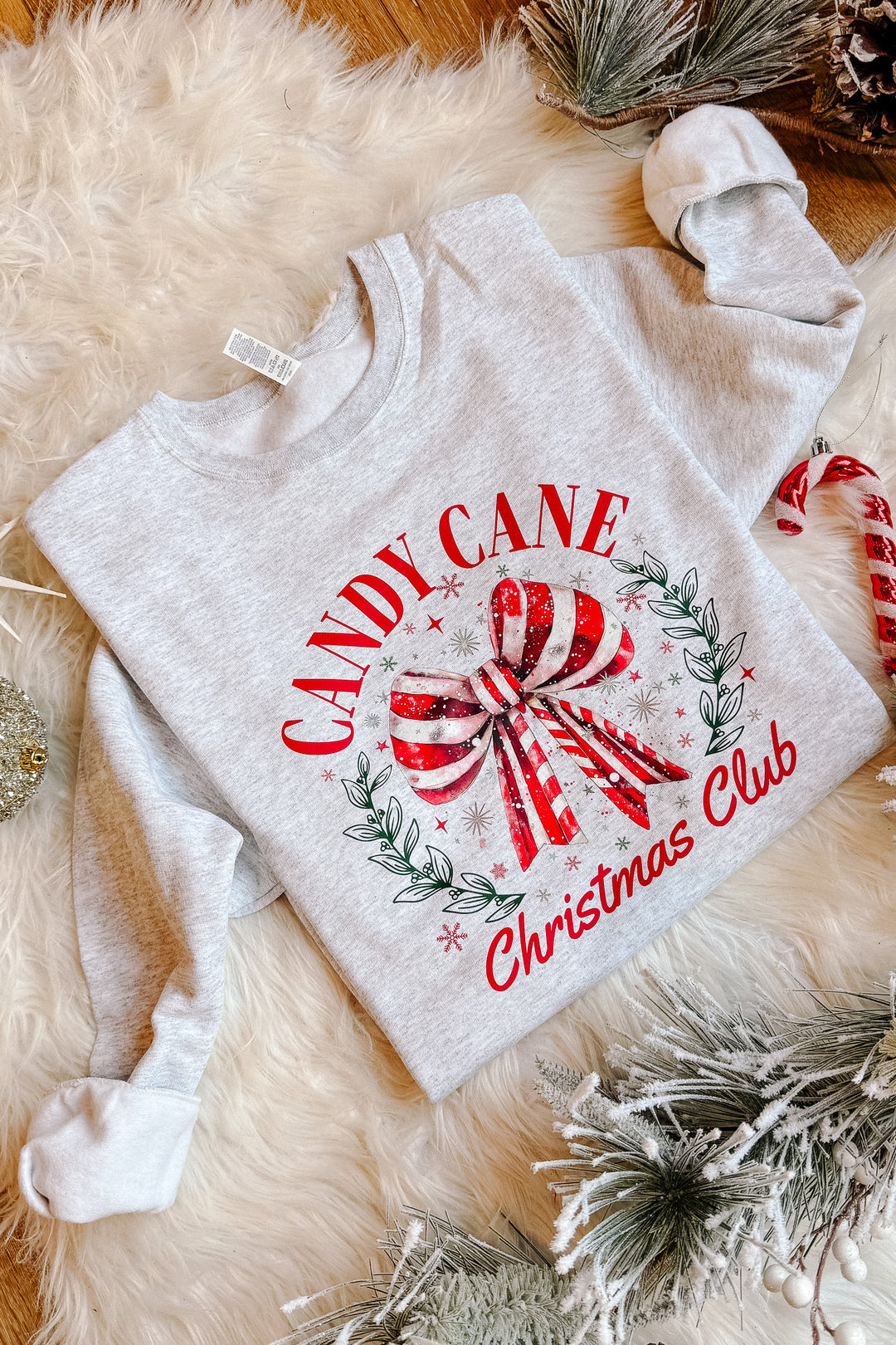 Candy Cane Christmas Club Crewneck Sweatshirt - Ash Grey