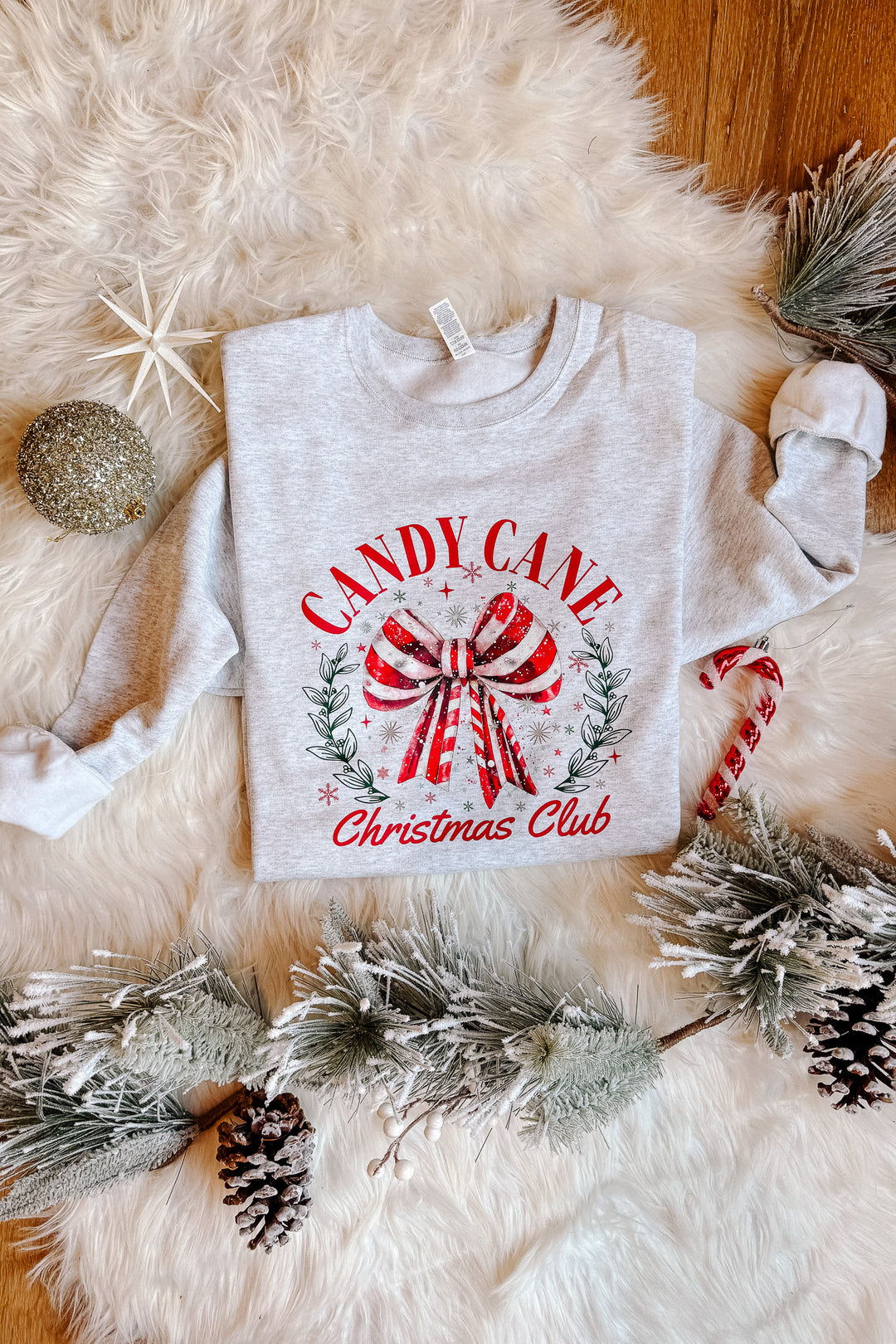 Candy Cane Christmas Club Crewneck Sweatshirt - Ash Grey