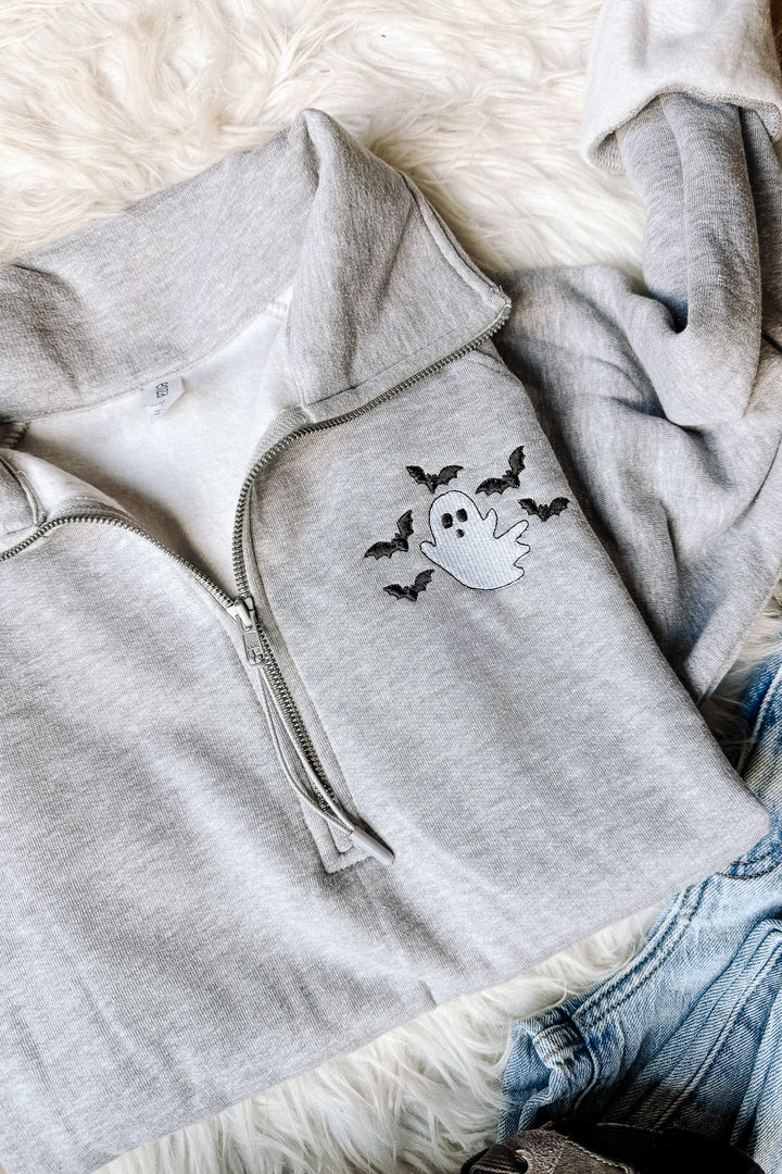 Ghost & Bats Embroidered Half Zip - Athletic Heather