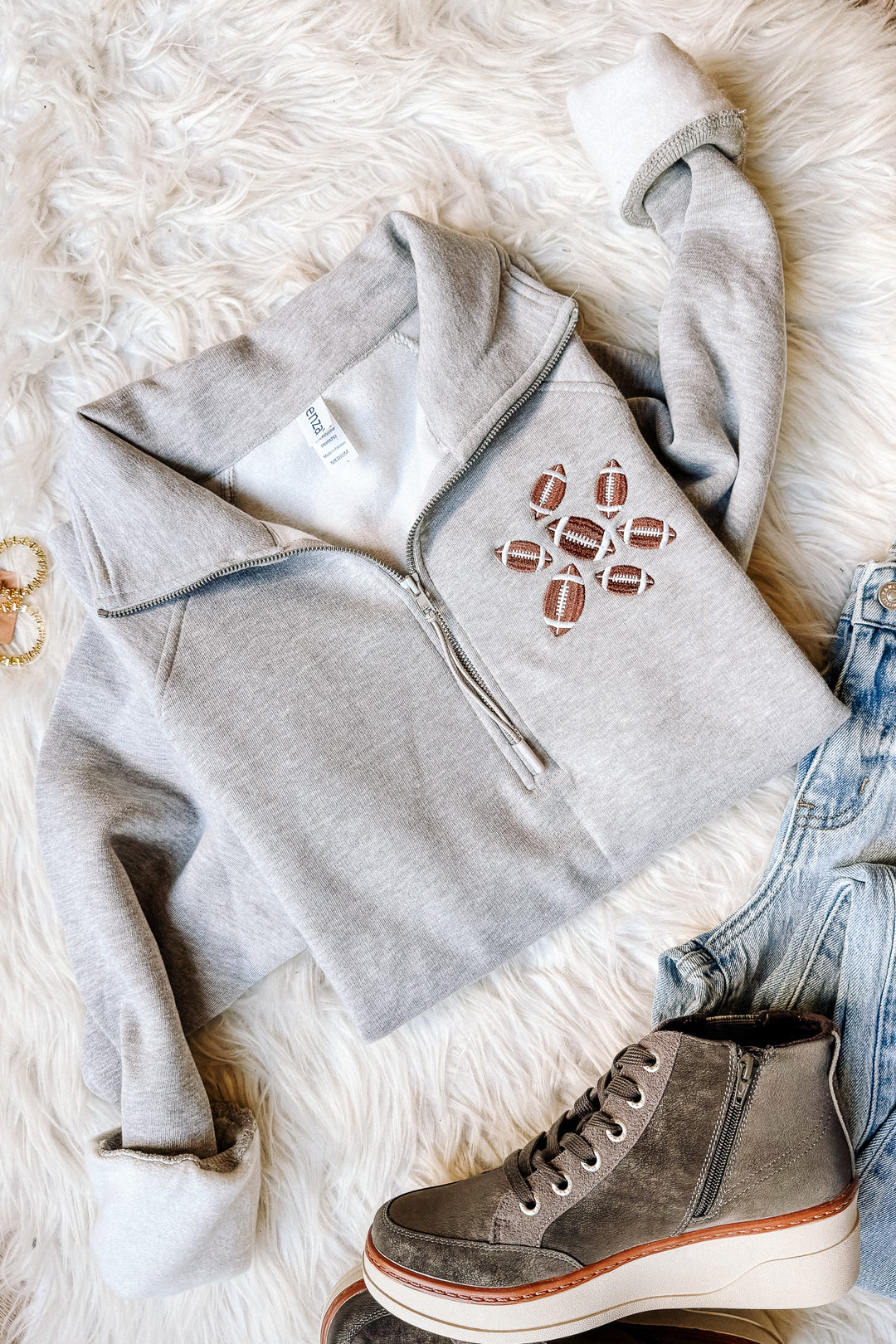 Footballs Embroidered Half Zip - Athletic Heather
