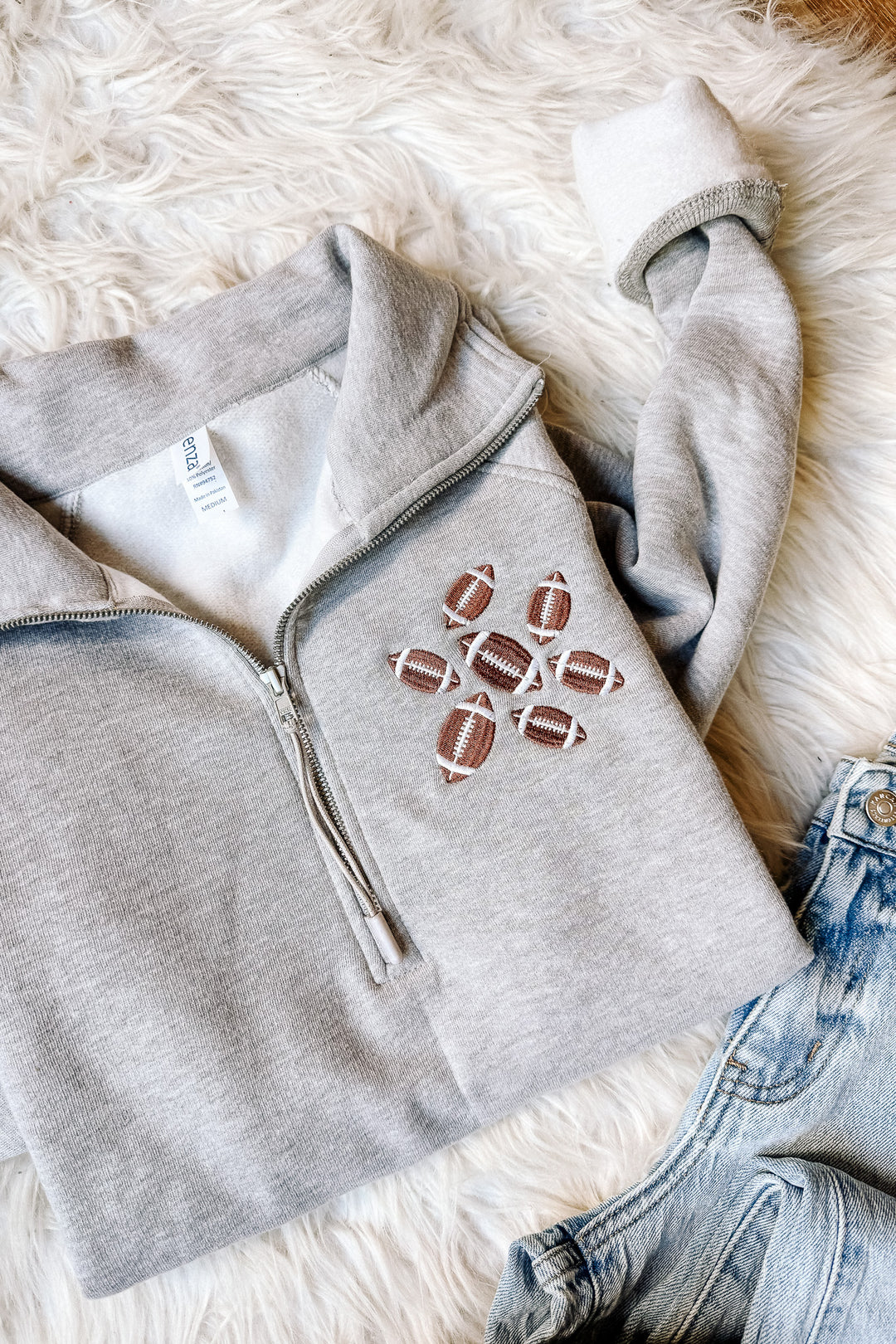 Footballs Embroidered Half Zip - Athletic Heather