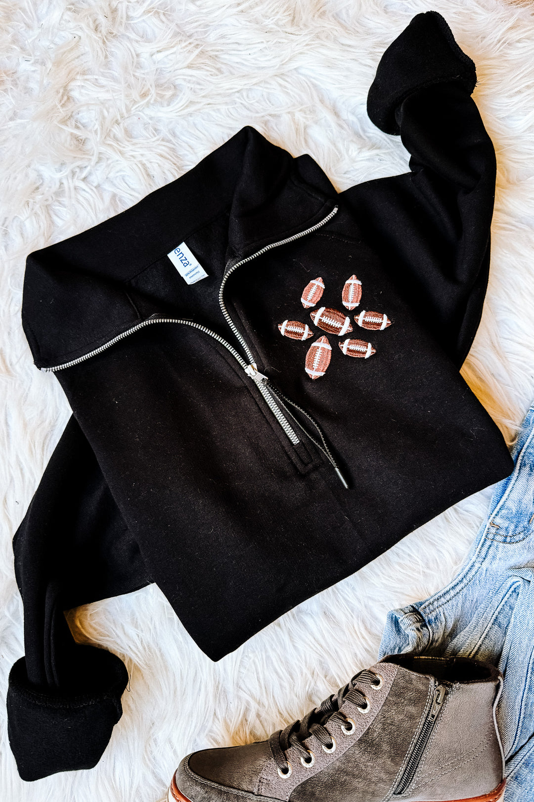 Footballs Embroidered Half Zip - Black