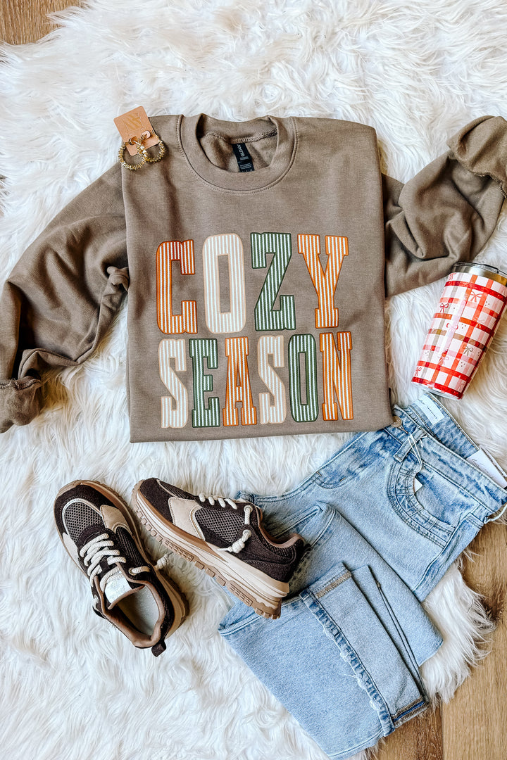 Pinstripe Cozy Season Graphic Crewneck Sweatshirt - Woodland Brown