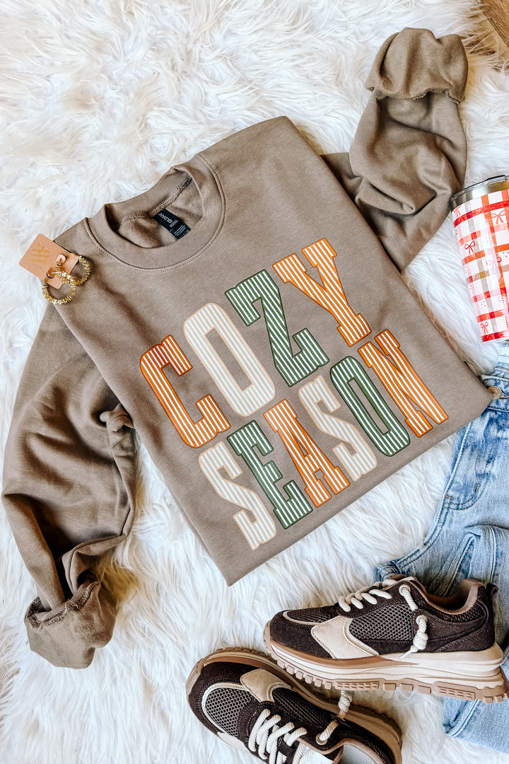 Pinstripe Cozy Season Graphic Crewneck Sweatshirt - Woodland Brown
