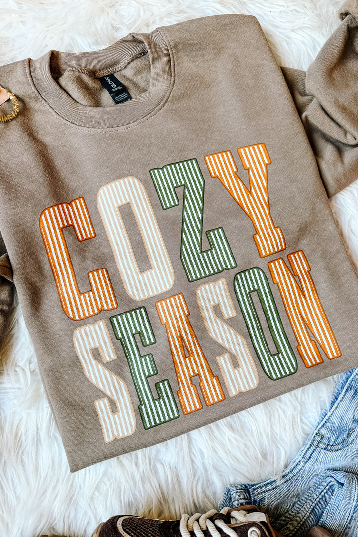 Pinstripe Cozy Season Graphic Crewneck Sweatshirt - Woodland Brown